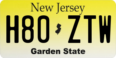 NJ license plate H80ZTW