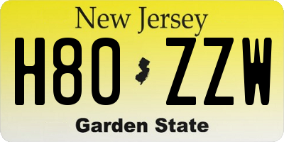 NJ license plate H80ZZW