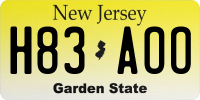 NJ license plate H83AOO