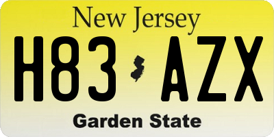 NJ license plate H83AZX