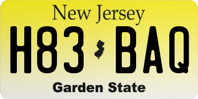 NJ license plate H83BAQ