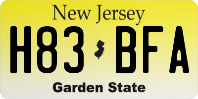NJ license plate H83BFA