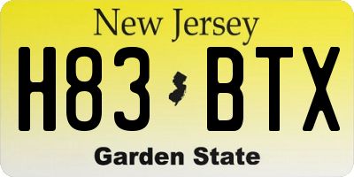 NJ license plate H83BTX