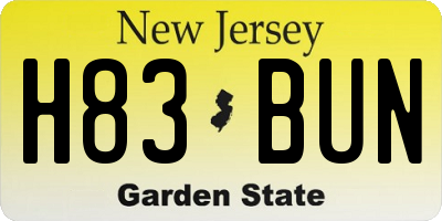 NJ license plate H83BUN