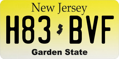 NJ license plate H83BVF