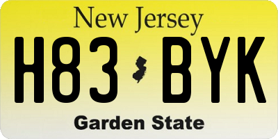 NJ license plate H83BYK