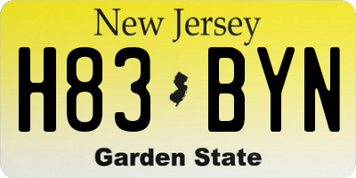 NJ license plate H83BYN