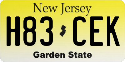 NJ license plate H83CEK