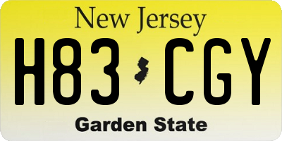 NJ license plate H83CGY