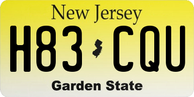 NJ license plate H83CQU