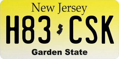 NJ license plate H83CSK