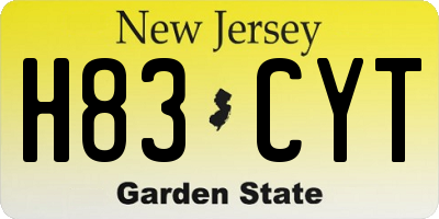 NJ license plate H83CYT