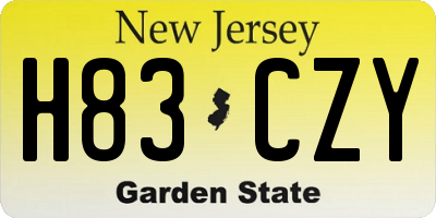 NJ license plate H83CZY