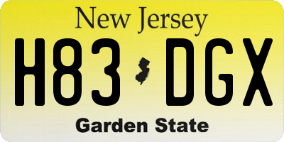 NJ license plate H83DGX