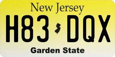 NJ license plate H83DQX
