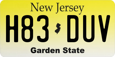 NJ license plate H83DUV