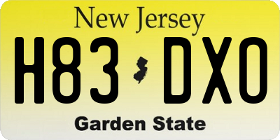 NJ license plate H83DXO