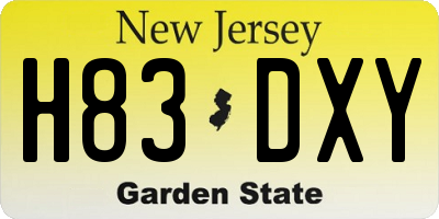 NJ license plate H83DXY