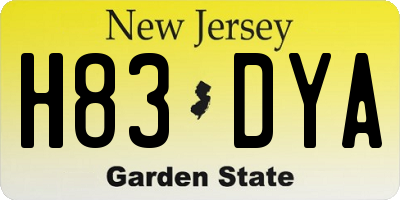NJ license plate H83DYA