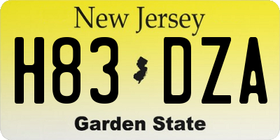 NJ license plate H83DZA