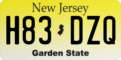 NJ license plate H83DZQ