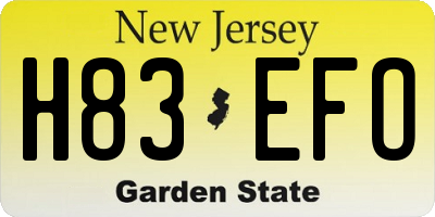 NJ license plate H83EFO