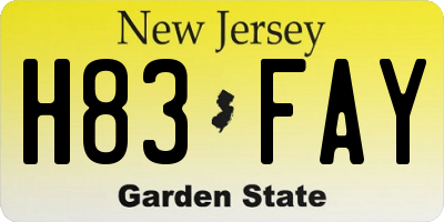 NJ license plate H83FAY
