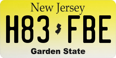 NJ license plate H83FBE