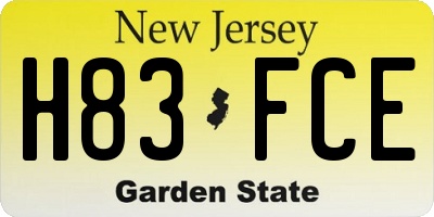 NJ license plate H83FCE