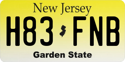 NJ license plate H83FNB