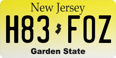 NJ license plate H83FOZ