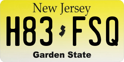 NJ license plate H83FSQ