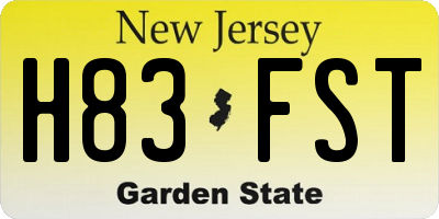 NJ license plate H83FST