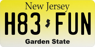 NJ license plate H83FUN