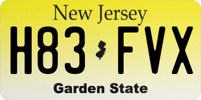 NJ license plate H83FVX