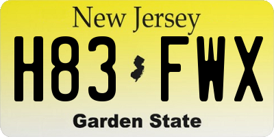 NJ license plate H83FWX