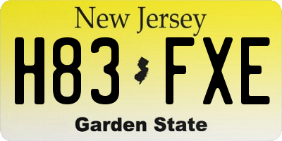 NJ license plate H83FXE
