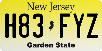 NJ license plate H83FYZ