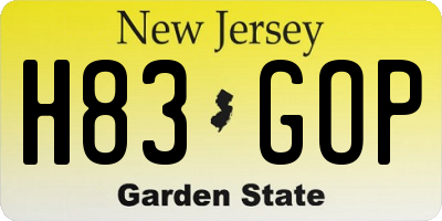 NJ license plate H83GOP