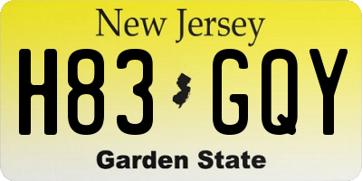 NJ license plate H83GQY