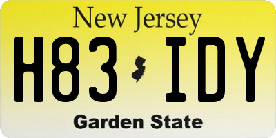 NJ license plate H83IDY