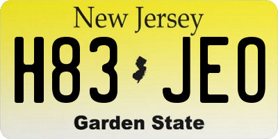 NJ license plate H83JEO