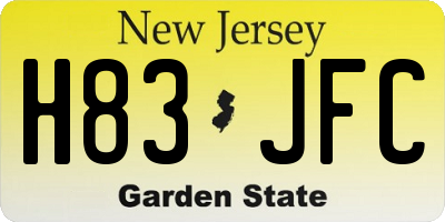 NJ license plate H83JFC