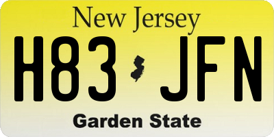 NJ license plate H83JFN