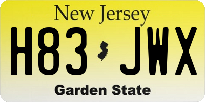 NJ license plate H83JWX