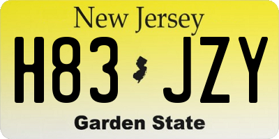 NJ license plate H83JZY