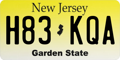 NJ license plate H83KQA