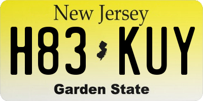 NJ license plate H83KUY