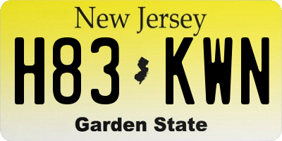 NJ license plate H83KWN