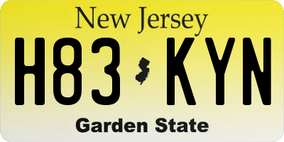 NJ license plate H83KYN